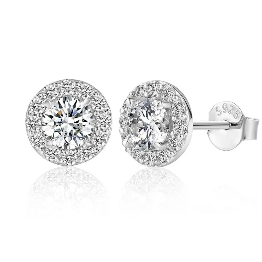 Certified 1ct. t.w. Moissanite Diamond Round Halo Stud Earrings NEW A